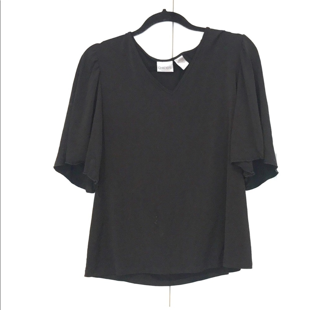 Chico’s Black Short Sleeve Blouse Top Sz 1